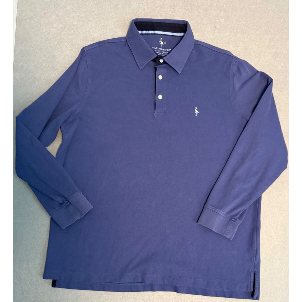 TailorByrd Collection Men's XL Blue Long Sleeve Stretch Cotton Polo